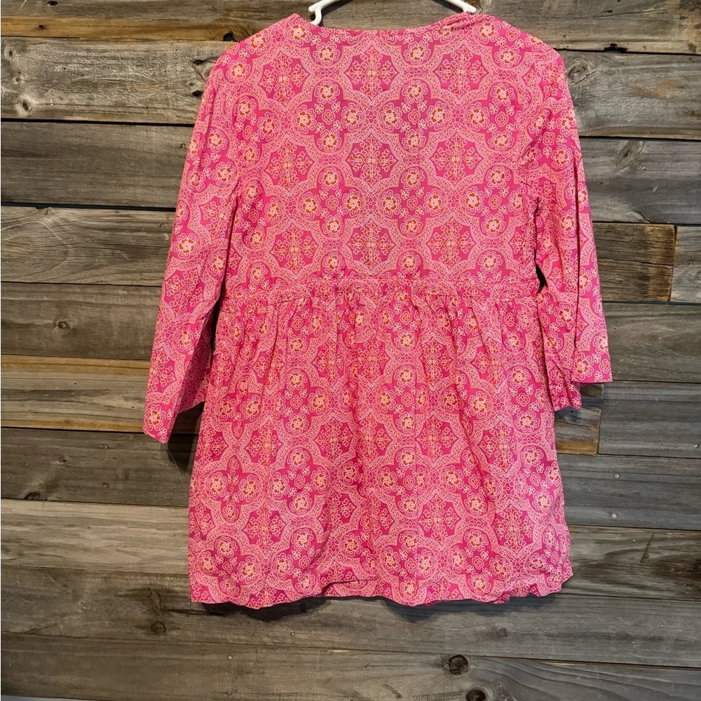 J Crew Factory Tunic Womens Small Pink Orange 3/4 Sleeve Front Tie Tissue Swim